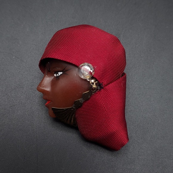 African Lady HEad Brooch Lady Face Head WRap Fabric Linda Rosshirt - Picture 1 of 6